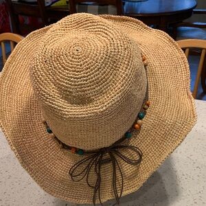 Pistil Straw Sun Hat with Bead Trim
